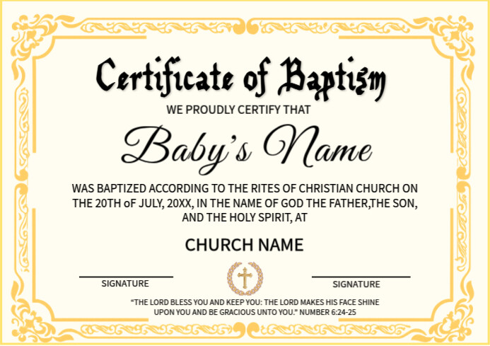 Elegant Baptism Certificate Template | Printable Christening Certificate for Baby Boy or Girl A2