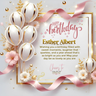 Elegant Birthday Card Template with Gold Balloons | Luxury Happy Birthday Design Cuadrado (1:1)