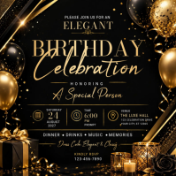 Black Elegant Birthday Celebration โพสต์บน Instagram Template
