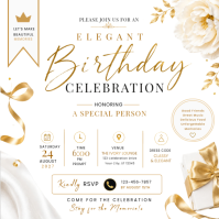 White Elegant Birthday Celebration โพสต์บน Instagram Template