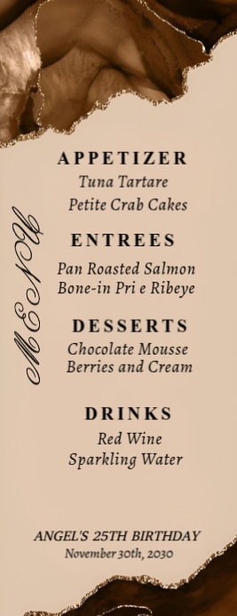 Elegant Birthday Dinner Menu Template - Classy Printable Design Mezza pagina Letter