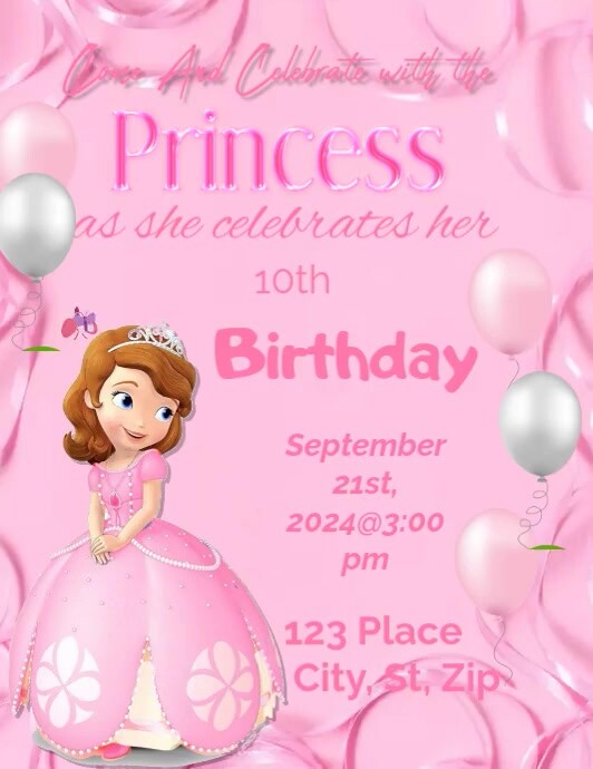 Elegant Birthday Invite For Girls Flyer template