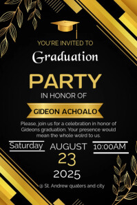 Elegant Black & Gold Graduation Party Invite Poster template