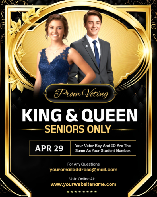 Elegant Black & Gold Prom King and Queen Voting Poster Template ...