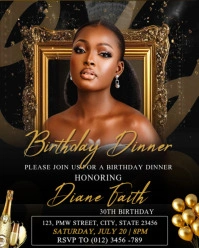 Elegant Black and Gold 30th Birthday Dinner Invitation for Women Instagram Portrait template