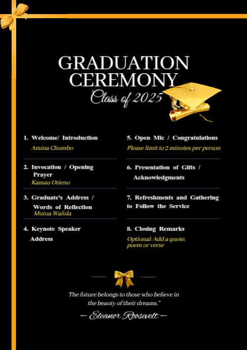 Gold Graduation Program Plantilla de Elegant Black and Gold Graduation Ceremony Program ...