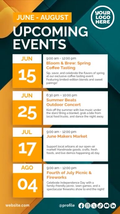Elegant Blue and Golden Upcoming Events Schedule Calendar Instagram Story template