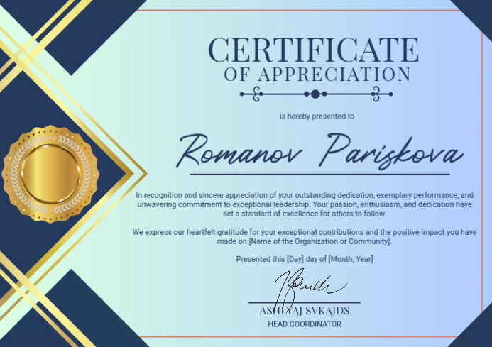 Elegant Blue - Certificate A4 template