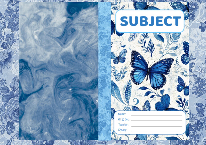 Elegant Blue Floral & Marble Notebook Design A4 template