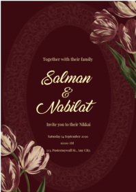 Elegant Burgundy Floral Muslim Wedding Invitation Template A6