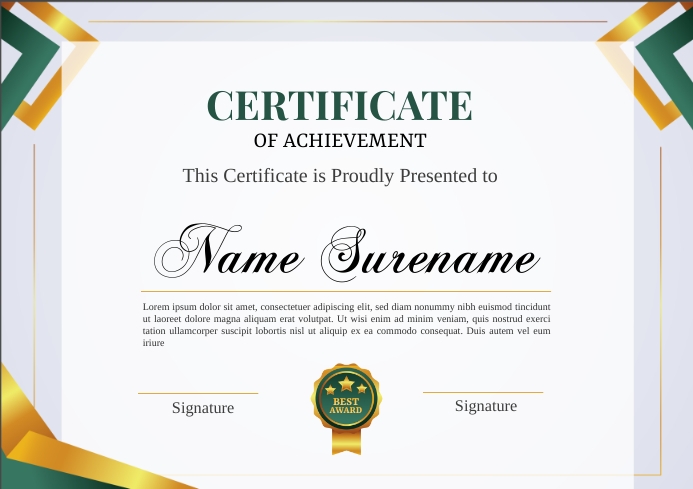elegant certificate of archievement gold gree A4 template
