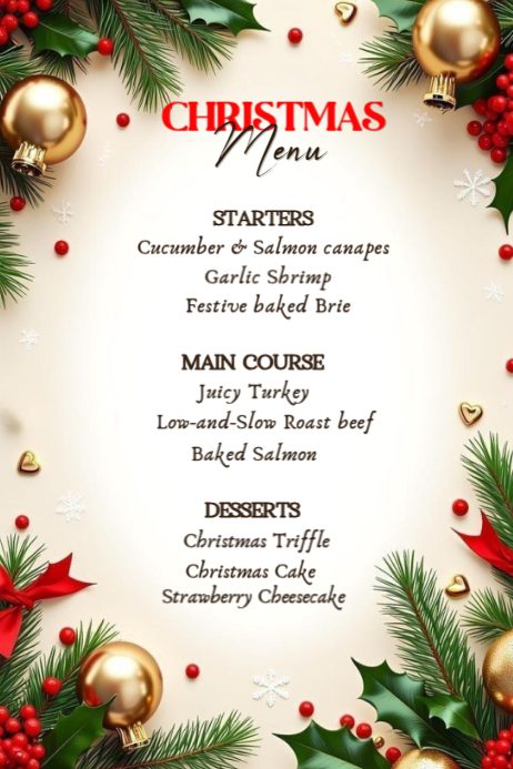 Elegant Christmas Menu Poster | Holiday Dinner Template | Printable ...