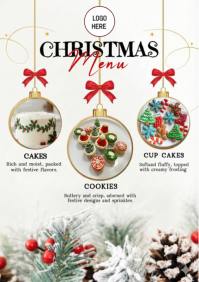 Elegant Christmas Menu Poster – Cakes, Cupcakes & Cookies Display A4 template