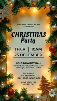 Elegant Christmas Party Invitation 2024 | Festive Gold Lights Flyer Reel de Instagram template