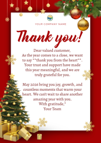 Elegant Christmas Thank You Message Template for Businesses | Year-End Appreciation Card Design A4