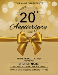 Elegant Church Anniversary Celebration Flyer Template | Gold & Black | Editable Design Volante (Carta US)