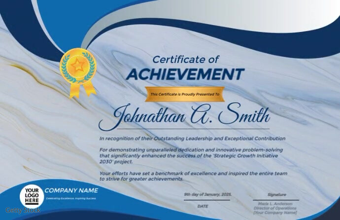 Elegant Corporate Certificate of Achievement Template with Marble Background Tabloid Poniekoerant