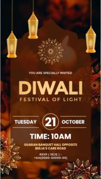 Elegant Diwali Festival of Lights Invitation | Gold Lantern Party Flyer Instagram Story template