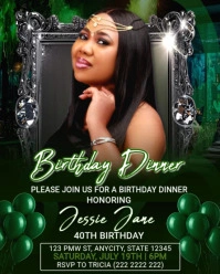Elegant Emerald Green 40th Birthday Dinner Invitation Template | Editable Adult Party Flyer Instagram Portrait