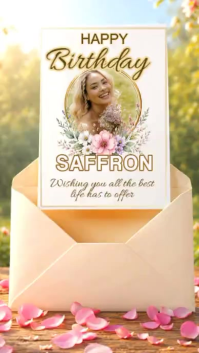Elegant Floral Birthday Card Template | Luxury Printable Birthday Invitation with Photo Frame & Enve Цифровой дисплей (9 : 16)