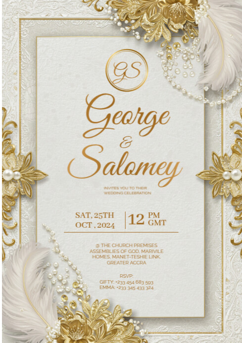 Copy of Elegant Floral Gold Invitation Card | PosterMyWall