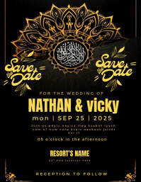 Elegant Floral Gold Script Wedding Save the Date Invitation Løbeseddel (US Letter) template