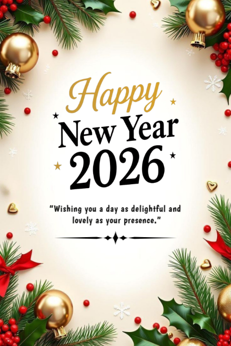 Plantilla de Elegant Floral Happy New Year 2026 Greeting Poster ...