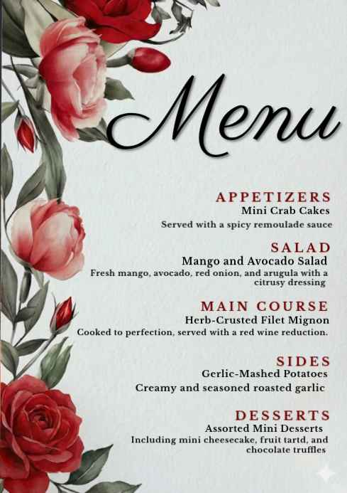 Elegant Floral Menu Template for Special Events | PosterMyWall