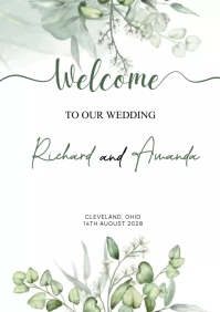 Elegant floral watercolor greenery green wedd A1 template