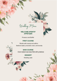 Elegant Floral Wedding Menu Card Template A6