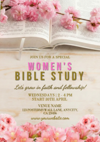 Elegant Floral Women's Bible Study & Church Fellowship Flyer Template A4
