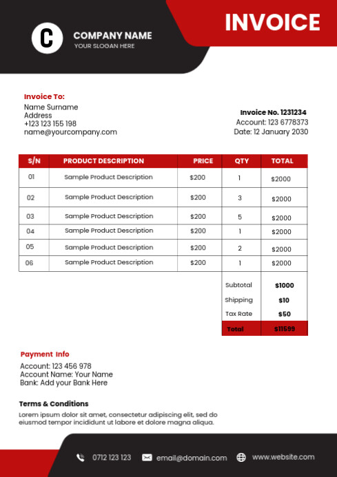 Elegant Formal Company Invoice Template | PosterMyWall
