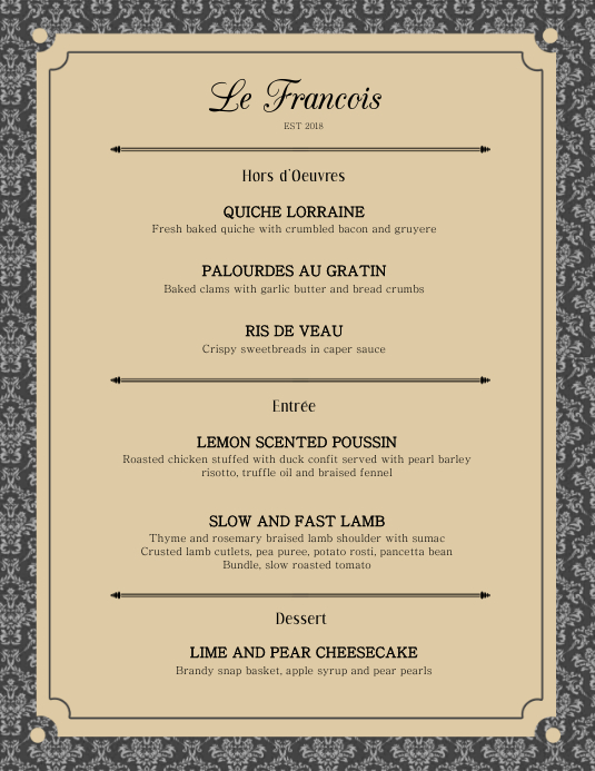 Elegant French Menu Card Template PosterMyWall Elegant French Menu Card Template PosterMyWall