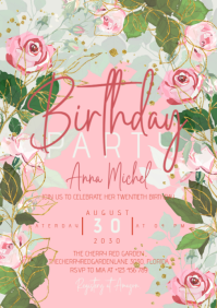 Elegant Garden Party Pink Floral Pastel Roses Invitation A5 template