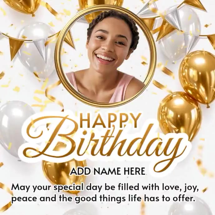 Elegant Gold & White Animated Birthday Greeting Card Video With Photo ...