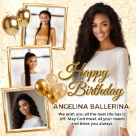 Elegant Gold Birthday Photo Collage Template | Luxury Editable Birthday Poster โพสต์บน Instagram