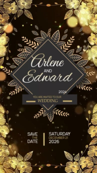 Elegant Gold Floral Wedding Invitation Poster Instagram Reel template