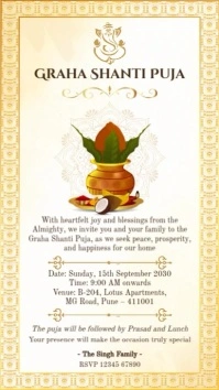 Elegant Gold Hindu Traditional Graha Shanti Puja Invite Template Instagram Story