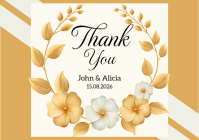 Elegant Golden Floral Wedding Thank You Note Flyer A5 template