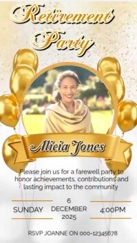 Elegant golden Retirement Party Invitation Template | Customizable Design for Celebrations" Ecrã digital (9:16)