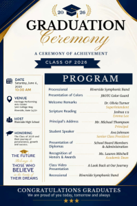 Elegant Graduation Ceremony Program Template | Class of 2026 Commencement Flyer | Professional Gradu Poster