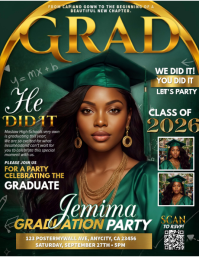 Elegant Green & Gold Graduation Party Flyer Template – Class of 2026 Celebration Invite Pamflet (Letter AS)
