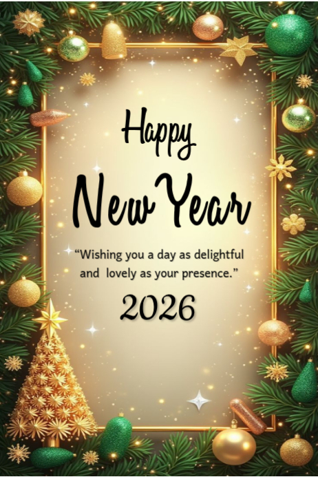 Elegant Green Gold Happy New Year 2026 Poster Template | PosterMyWall