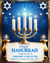 Elegant Happy Hanukkah Celebration Flyer Template - Menorah Candle Lighting Community Event Invitati Instagram Portrait