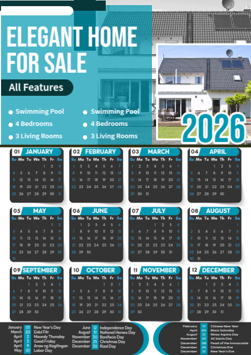 Elegant Home Calendar Template | PosterMyWall