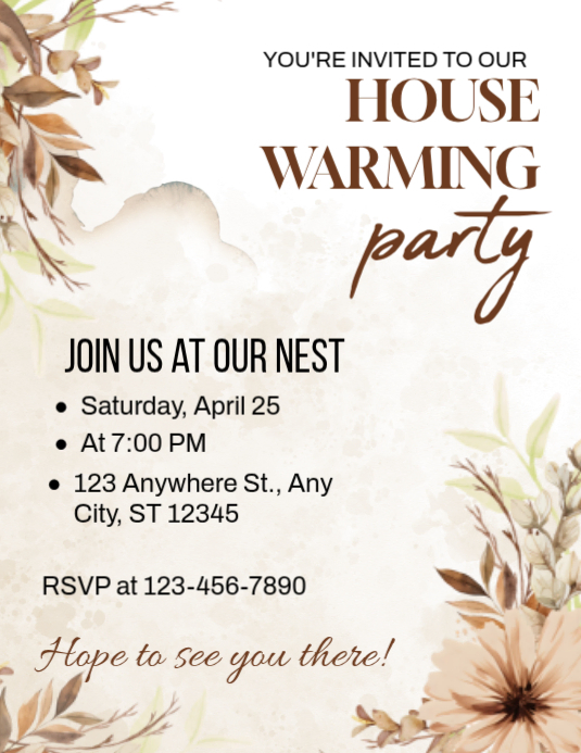 Elegant House Warming Invitation Poster Template 🏡🌸 | PosterMyWall