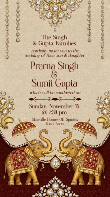 Elegant Indian Wedding Invitation Digitale Vertoning (9:16) template