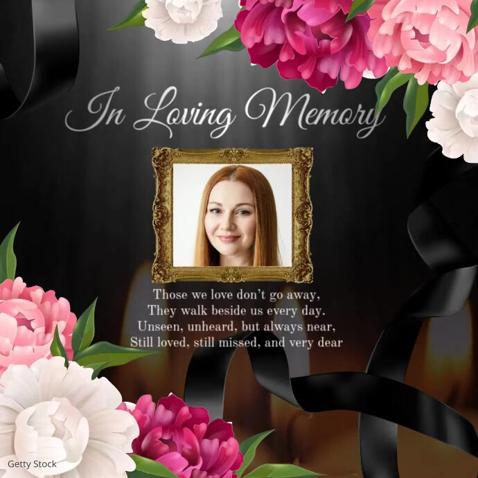 Elegant memorial background with dark theme and floral elements Post Instagram template