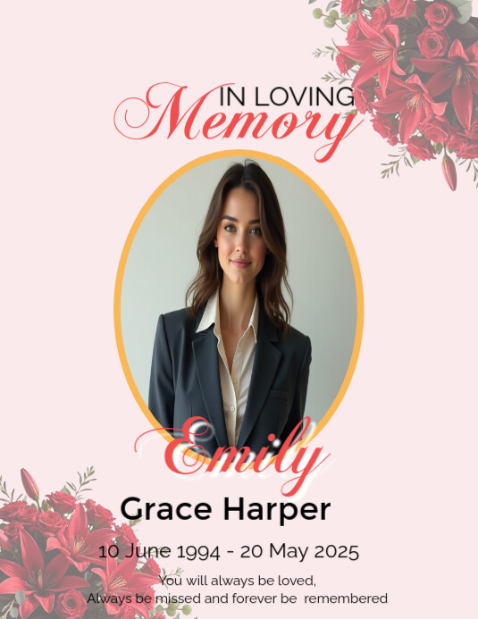 Elegant Memorial Tribute Template - In Loving Memory of Folheto (US Letter)