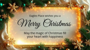 Elegant Merry Christmas Wishes Template – Gold & Green Holiday Greeting Card Digitalanzeige (16:9)